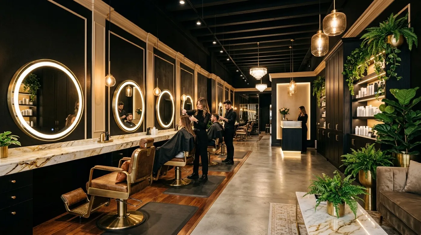 Interior del salón Sebastian, negro y oro